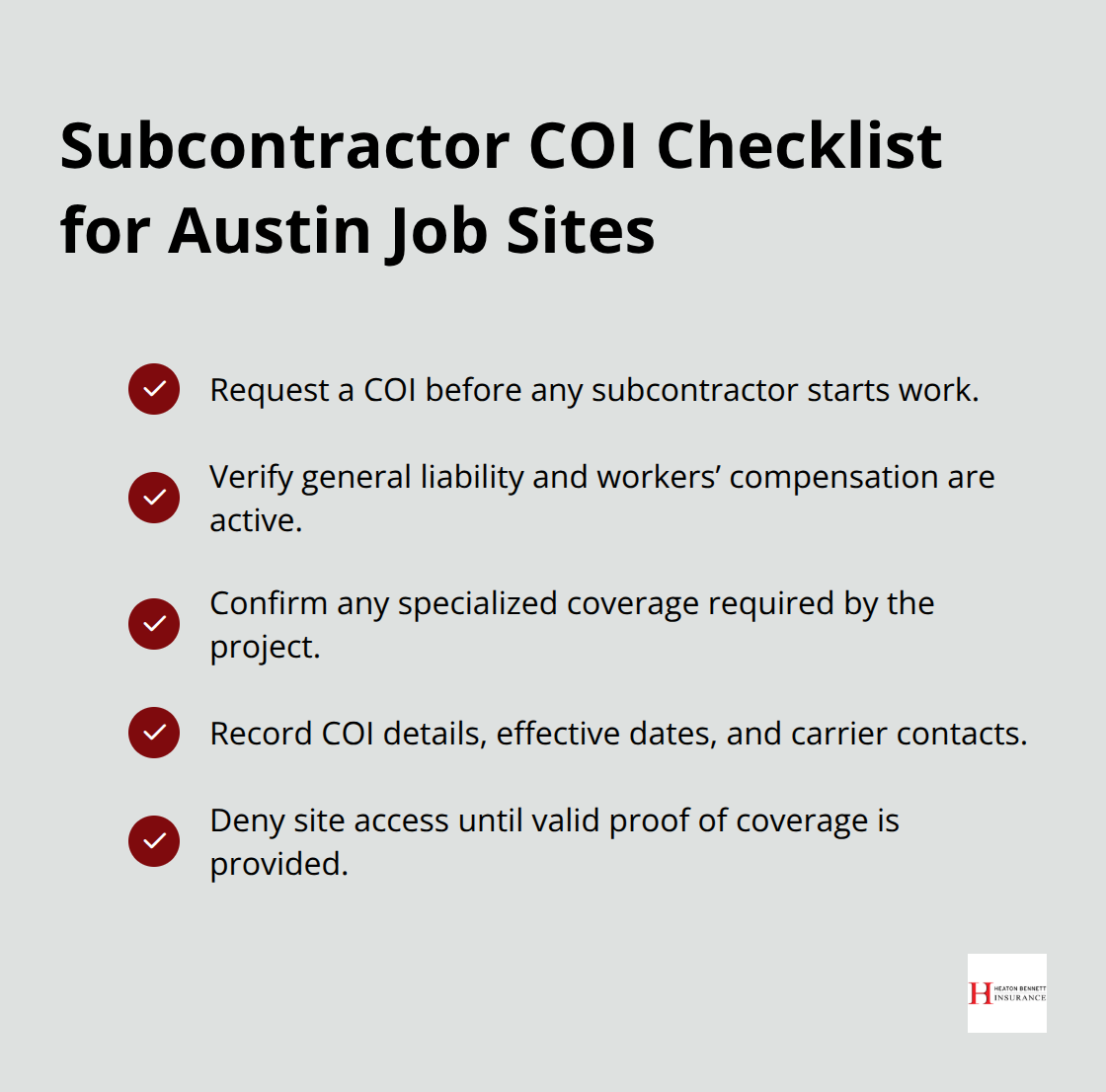 Steps to verify and document subcontractor insurance before work begins