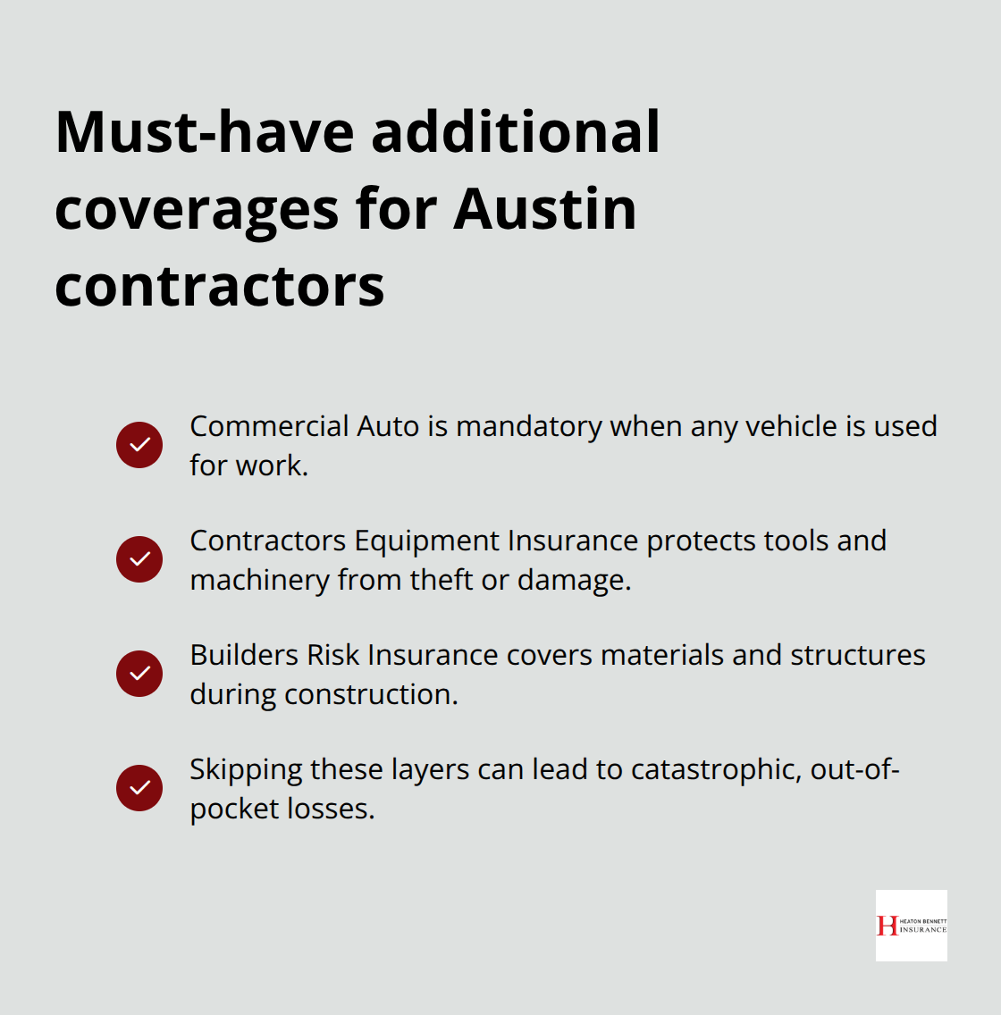 Checklist of key additional insurance coverages contractors should not ignore