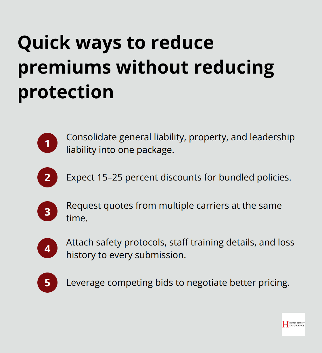 Five quick actions nonprofits can take to cut insurance costs while maintaining coverage.