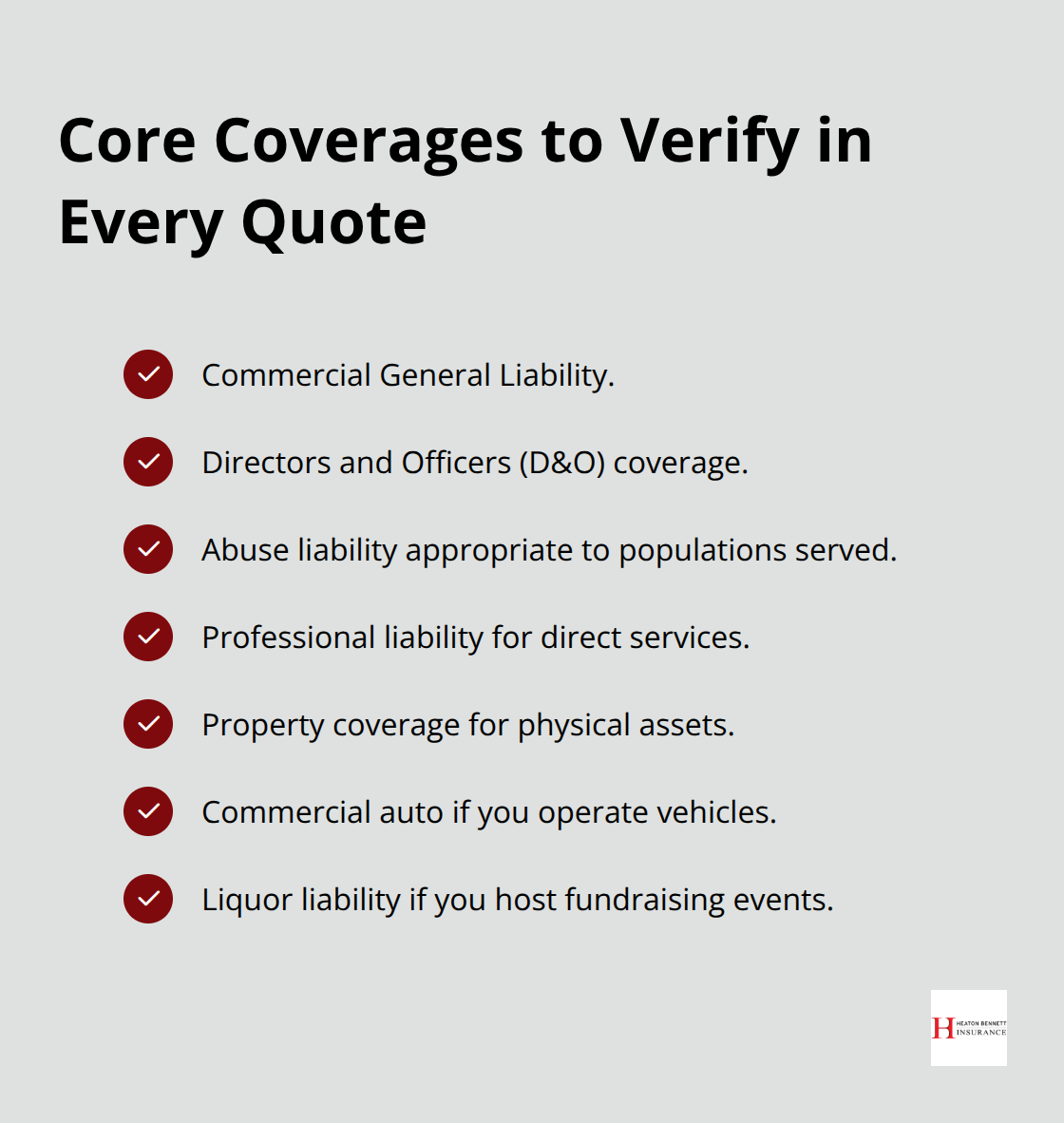 Checklist of essential nonprofit insurance coverages to confirm across quotes - nonprofit insurance quotes