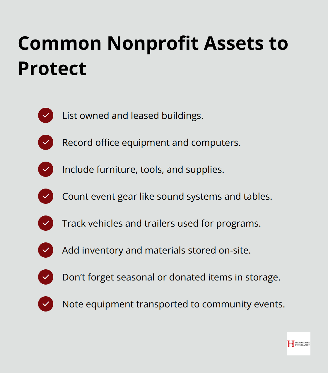 Checklist of typical nonprofit property items to include in coverage - nonprofit property insurance