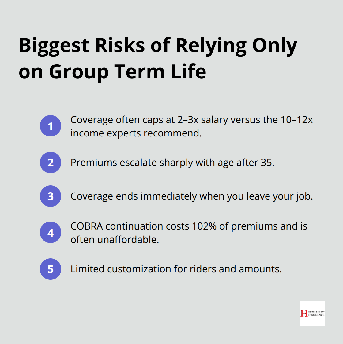 Compact list of key risks when relying solely on group term life insurance. - term group