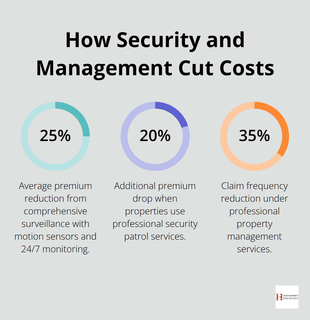 Percentage reductions from surveillance, security patrols, and professional management on vacant property insurance risk and cost. - vacant commercial property insurance