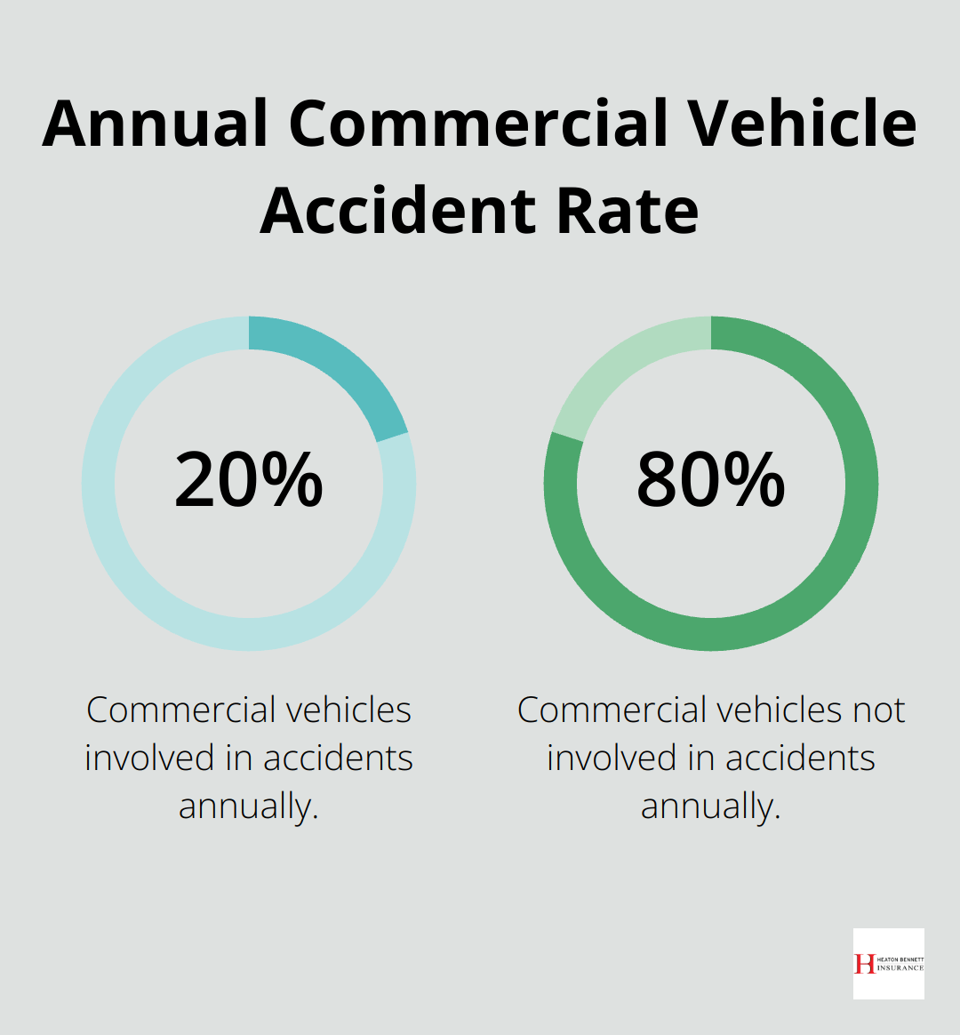 Infographic showing 20% of commercial vehicles are involved in accidents each year - what is commercial auto insurance used for
