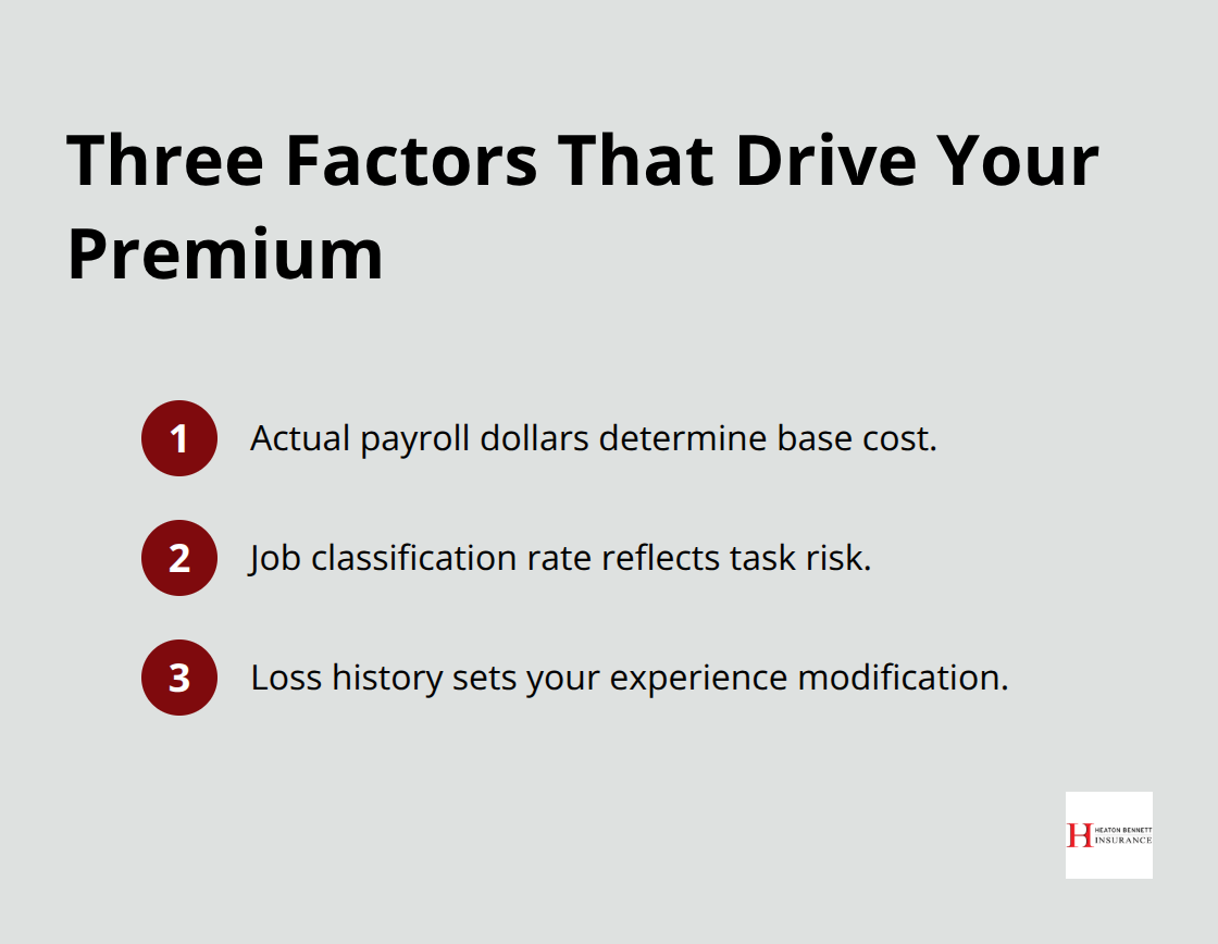 Compact list of the three cost drivers for contractor workers’ comp in the U.S.