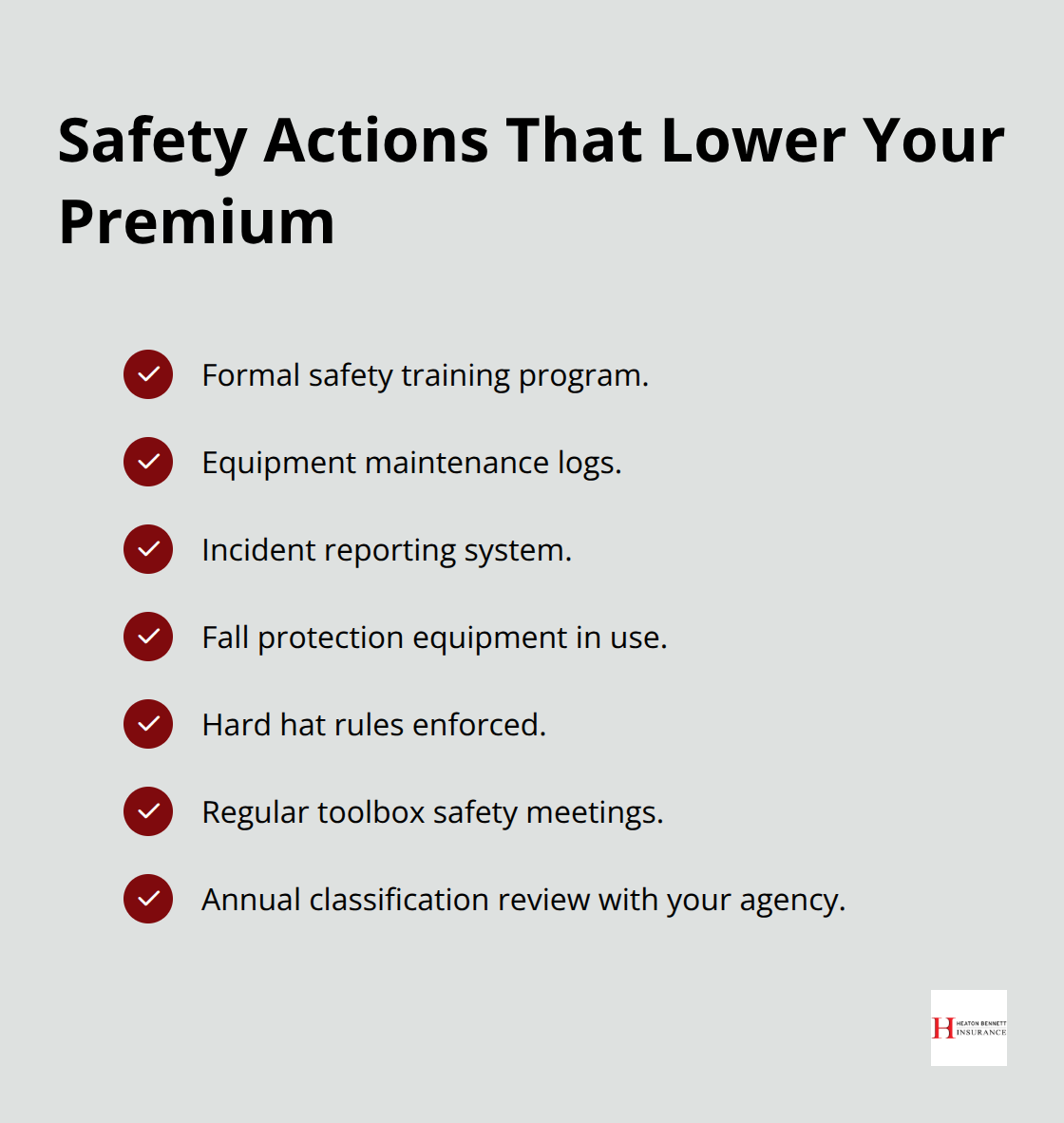 Checklist of contractor safety measures that can reduce workers’ comp costs in the U.S. - workers compensation for contractors